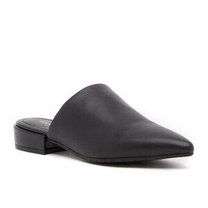 KENNETH COLE Women's Size 6.5 Black Leather Pointed Toe Slip On Mules Flat Slide